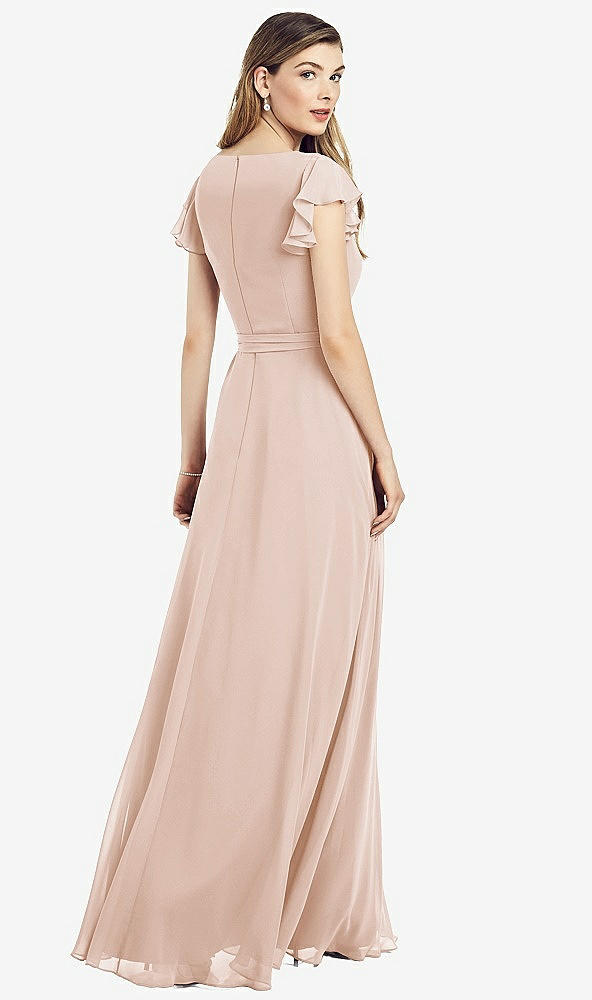 Back View - Cameo Flutter Sleeve Faux Wrap Chiffon Dress