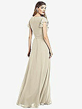 Rear View Thumbnail - Champagne Flutter Sleeve Faux Wrap Chiffon Dress