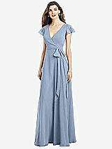 Front View Thumbnail - Cloudy Flutter Sleeve Faux Wrap Chiffon Dress