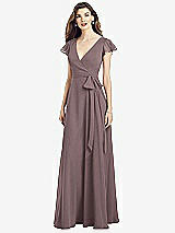 Front View Thumbnail - French Truffle Flutter Sleeve Faux Wrap Chiffon Dress