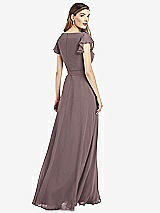 Rear View Thumbnail - French Truffle Flutter Sleeve Faux Wrap Chiffon Dress