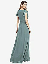 Rear View Thumbnail - Icelandic Flutter Sleeve Faux Wrap Chiffon Dress