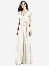 Front View Thumbnail - Ivory Flutter Sleeve Faux Wrap Chiffon Dress