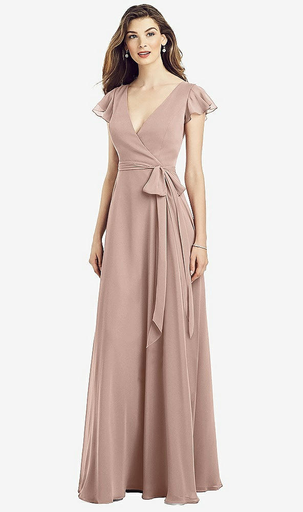 Front View - Neu Nude Flutter Sleeve Faux Wrap Chiffon Dress