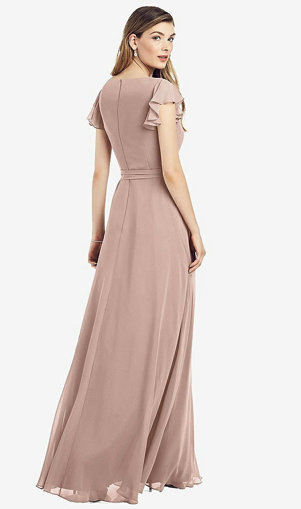 Back View - Neu Nude Flutter Sleeve Faux Wrap Chiffon Dress