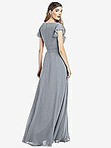 Rear View Thumbnail - Platinum Flutter Sleeve Faux Wrap Chiffon Dress