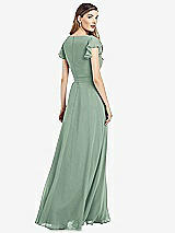 Rear View Thumbnail - Seagrass Flutter Sleeve Faux Wrap Chiffon Dress