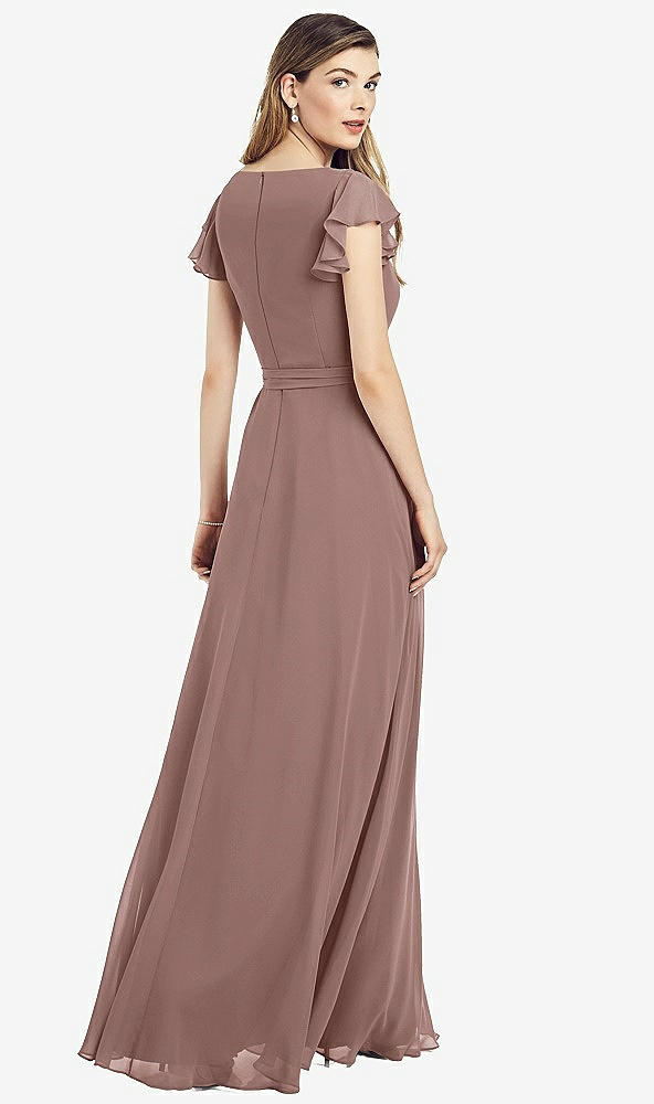 Back View - Sienna Flutter Sleeve Faux Wrap Chiffon Dress