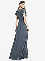 Rear View Thumbnail - Silverstone Flutter Sleeve Faux Wrap Chiffon Dress