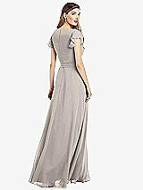 Rear View Thumbnail - Taupe Flutter Sleeve Faux Wrap Chiffon Dress