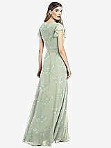 Rear View Thumbnail - Vintage Primrose Sage Flutter Sleeve Faux Wrap Chiffon Dress