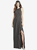 Alt View 1 Thumbnail - Caviar Gray Sleeveless Chiffon Dress with Draped Front Slit