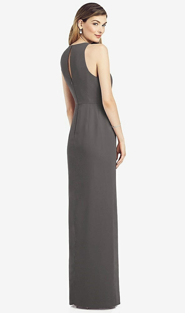 Back View - Caviar Gray Sleeveless Chiffon Dress with Draped Front Slit