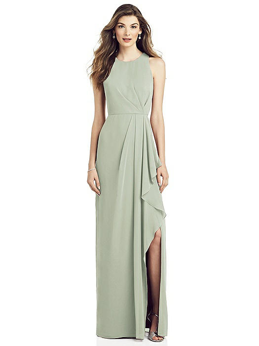 Sleeveless Chiffon Dress with Draped Front Slit