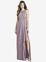 Alt View 1 Thumbnail - Lilac Dusk Sleeveless Chiffon Dress with Draped Front Slit