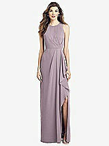 Front View Thumbnail - Lilac Dusk Sleeveless Chiffon Dress with Draped Front Slit