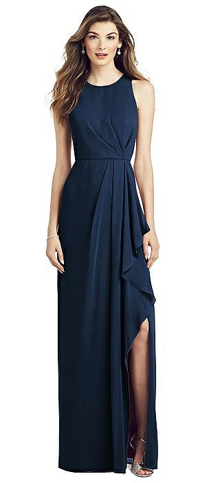 Sleeveless Chiffon Dress with Draped Front Slit