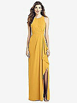 Front View Thumbnail - NYC Yellow Sleeveless Chiffon Dress with Draped Front Slit