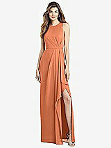 Alt View 1 Thumbnail - Sweet Melon Sleeveless Chiffon Dress with Draped Front Slit