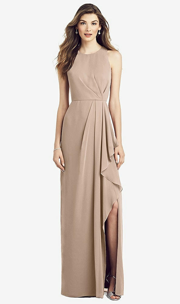 Front View - Topaz Sleeveless Chiffon Dress with Draped Front Slit