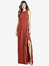 Alt View 1 Thumbnail - Amber Sunset Sleeveless Chiffon Dress with Draped Front Slit