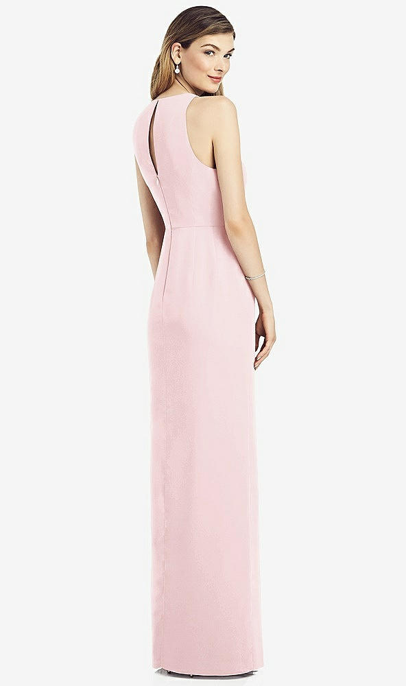 Back View - Ballet Pink Sleeveless Chiffon Dress with Draped Front Slit