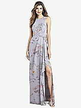 Alt View 1 Thumbnail - Butterfly Botanica Silver Dove Sleeveless Chiffon Dress with Draped Front Slit