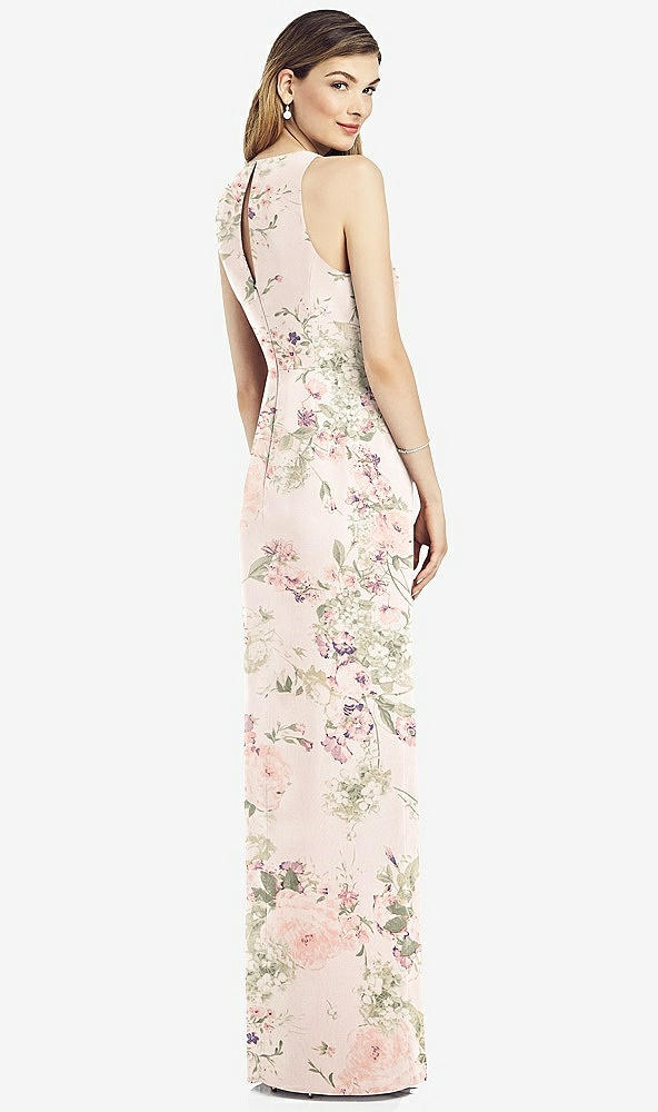 Back View - Blush Garden Sleeveless Chiffon Dress with Draped Front Slit