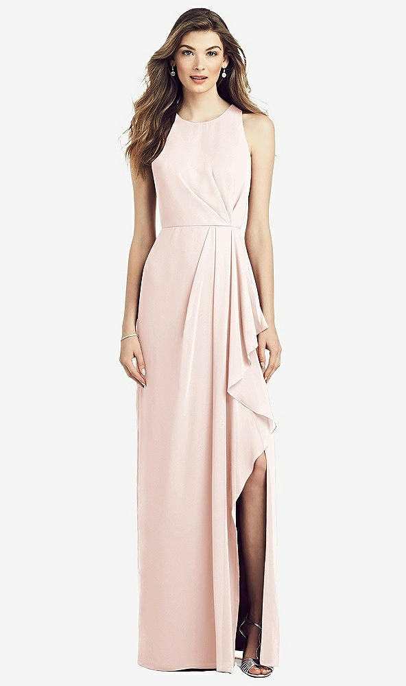 Front View - Blush Sleeveless Chiffon Dress with Draped Front Slit