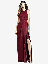 Alt View 1 Thumbnail - Burgundy Sleeveless Chiffon Dress with Draped Front Slit