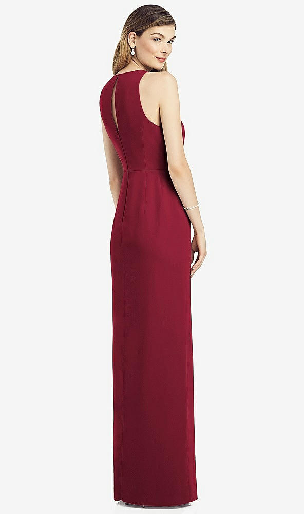 Back View - Burgundy Sleeveless Chiffon Dress with Draped Front Slit