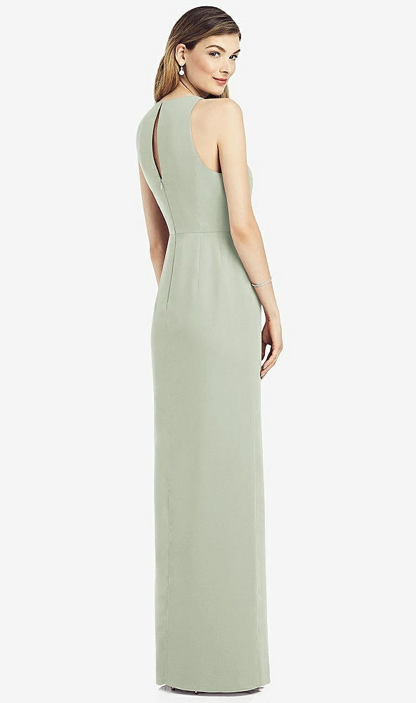 Back View - Celadon Sleeveless Chiffon Dress with Draped Front Slit