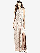 Alt View 1 Thumbnail - Coquette Floral Print Sleeveless Chiffon Dress with Draped Front Slit