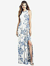 Alt View 1 Thumbnail - Cottage Rose Dusk Blue Sleeveless Chiffon Dress with Draped Front Slit