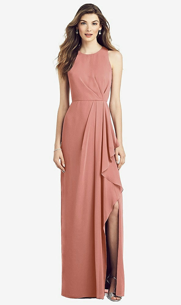 Front View - Desert Rose Sleeveless Chiffon Dress with Draped Front Slit