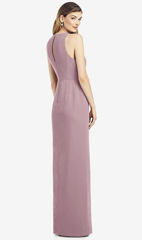 Back View - Dusty Rose Sleeveless Chiffon Dress with Draped Front Slit