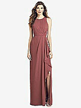 Front View Thumbnail - English Rose Sleeveless Chiffon Dress with Draped Front Slit