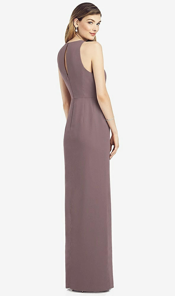 Back View - French Truffle Sleeveless Chiffon Dress with Draped Front Slit