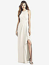 Alt View 1 Thumbnail - Ivory Sleeveless Chiffon Dress with Draped Front Slit