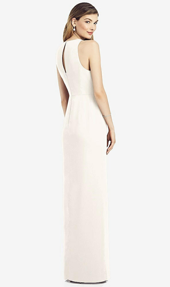 Back View - Ivory Sleeveless Chiffon Dress with Draped Front Slit