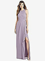 Alt View 1 Thumbnail - Lilac Haze Sleeveless Chiffon Dress with Draped Front Slit