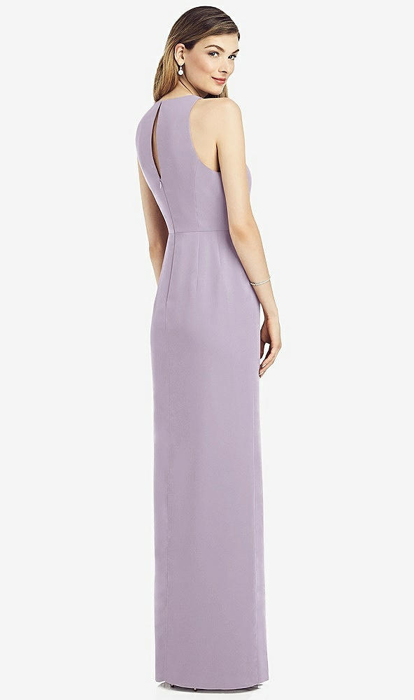 Back View - Lilac Haze Sleeveless Chiffon Dress with Draped Front Slit