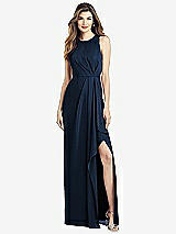 Alt View 1 Thumbnail - Midnight Navy Sleeveless Chiffon Dress with Draped Front Slit