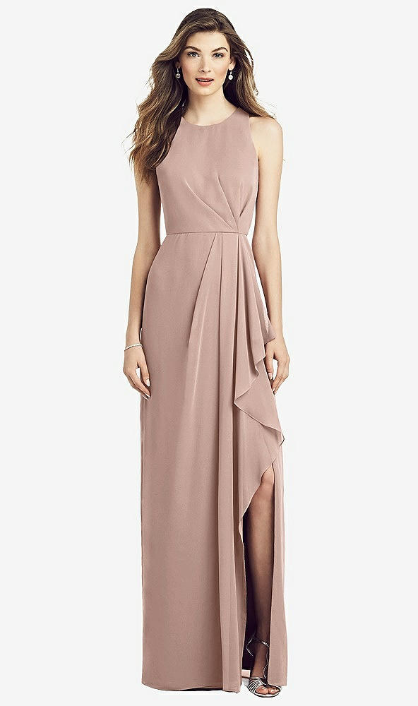 Front View - Neu Nude Sleeveless Chiffon Dress with Draped Front Slit