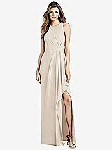 Alt View 1 Thumbnail - Oat Sleeveless Chiffon Dress with Draped Front Slit