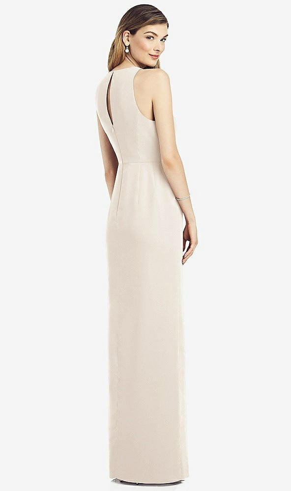 Back View - Oat Sleeveless Chiffon Dress with Draped Front Slit