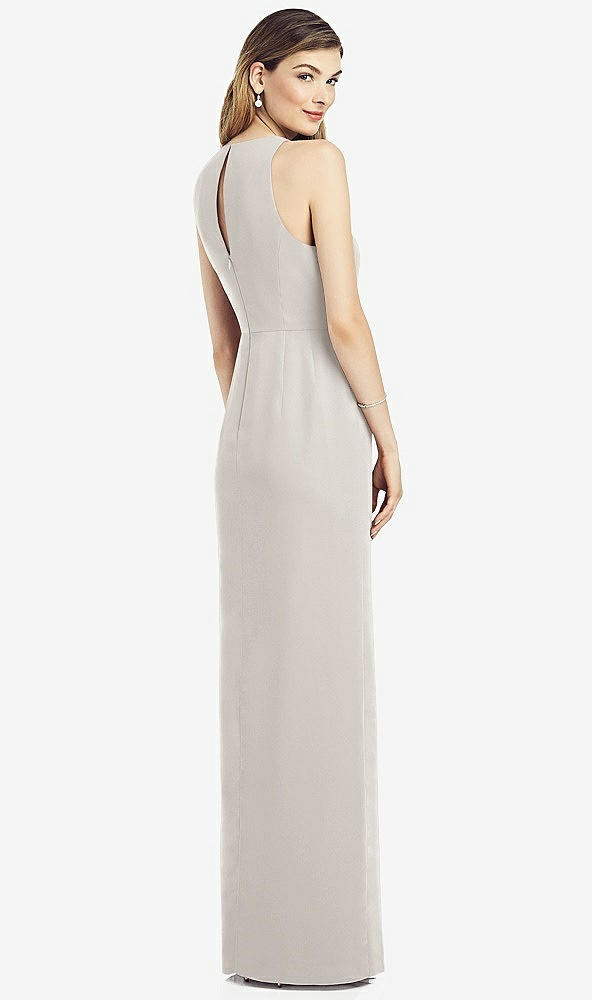 Back View - Oyster Sleeveless Chiffon Dress with Draped Front Slit