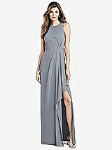 Alt View 1 Thumbnail - Platinum Sleeveless Chiffon Dress with Draped Front Slit