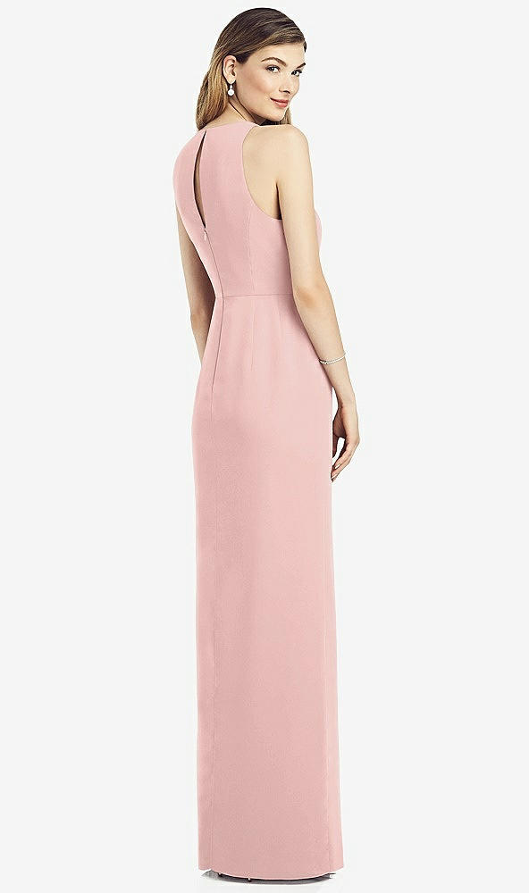 Back View - Rose - PANTONE Rose Quartz Sleeveless Chiffon Dress with Draped Front Slit