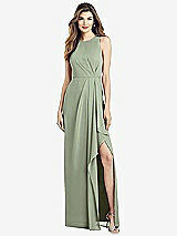 Alt View 1 Thumbnail - Sage Sleeveless Chiffon Dress with Draped Front Slit